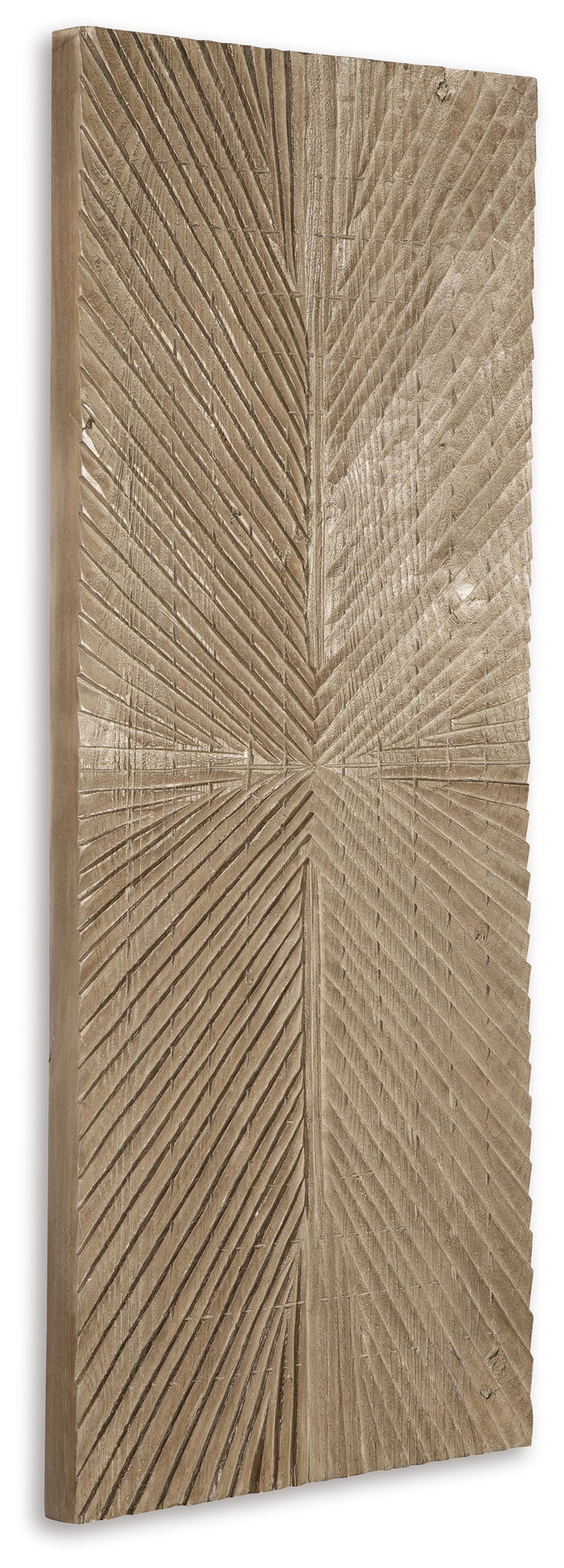 Distressed brown wall decor panel with centered chevron fan texture