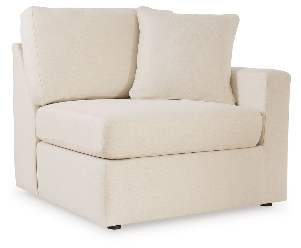 Oyster corner accent chair with padded arms and rectangular seat cushion