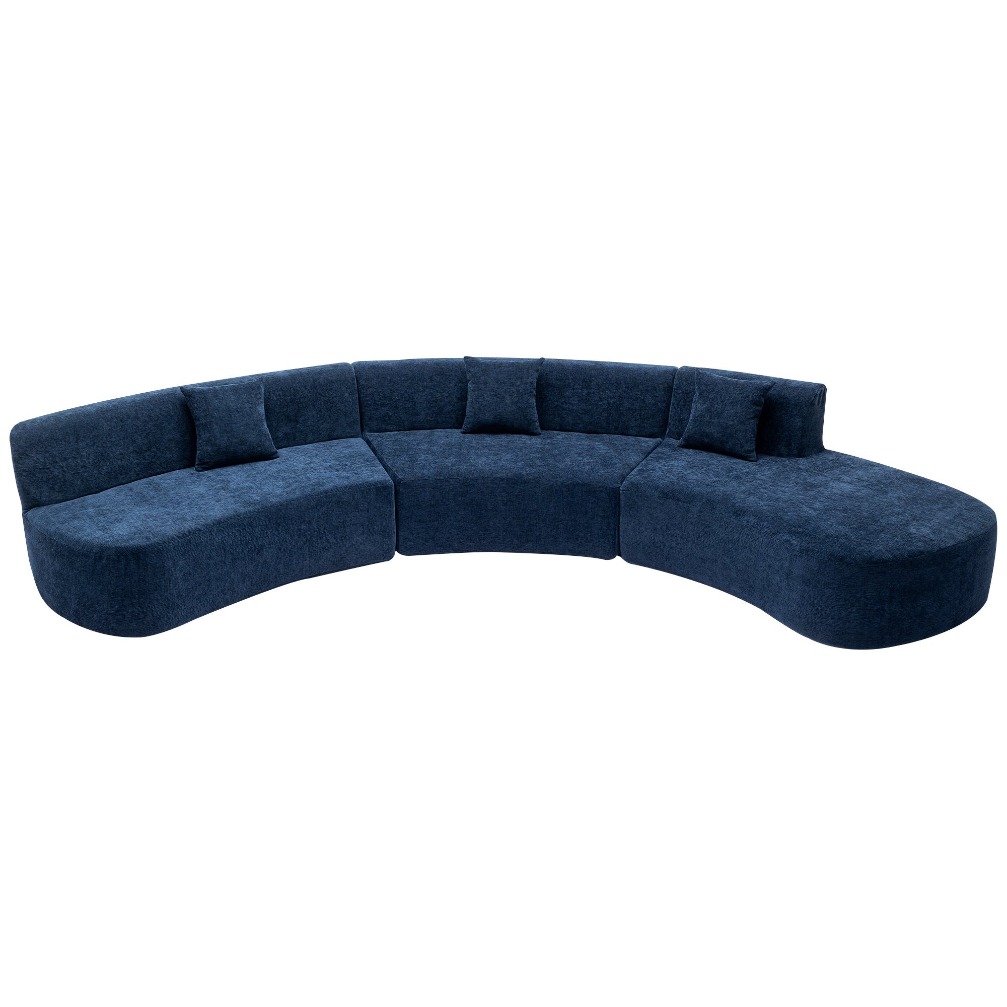 136.6" Blue Chenille Curved Sectional Sofa with Throw Pillows-American Furniture Outlet -American Furniture Outlet