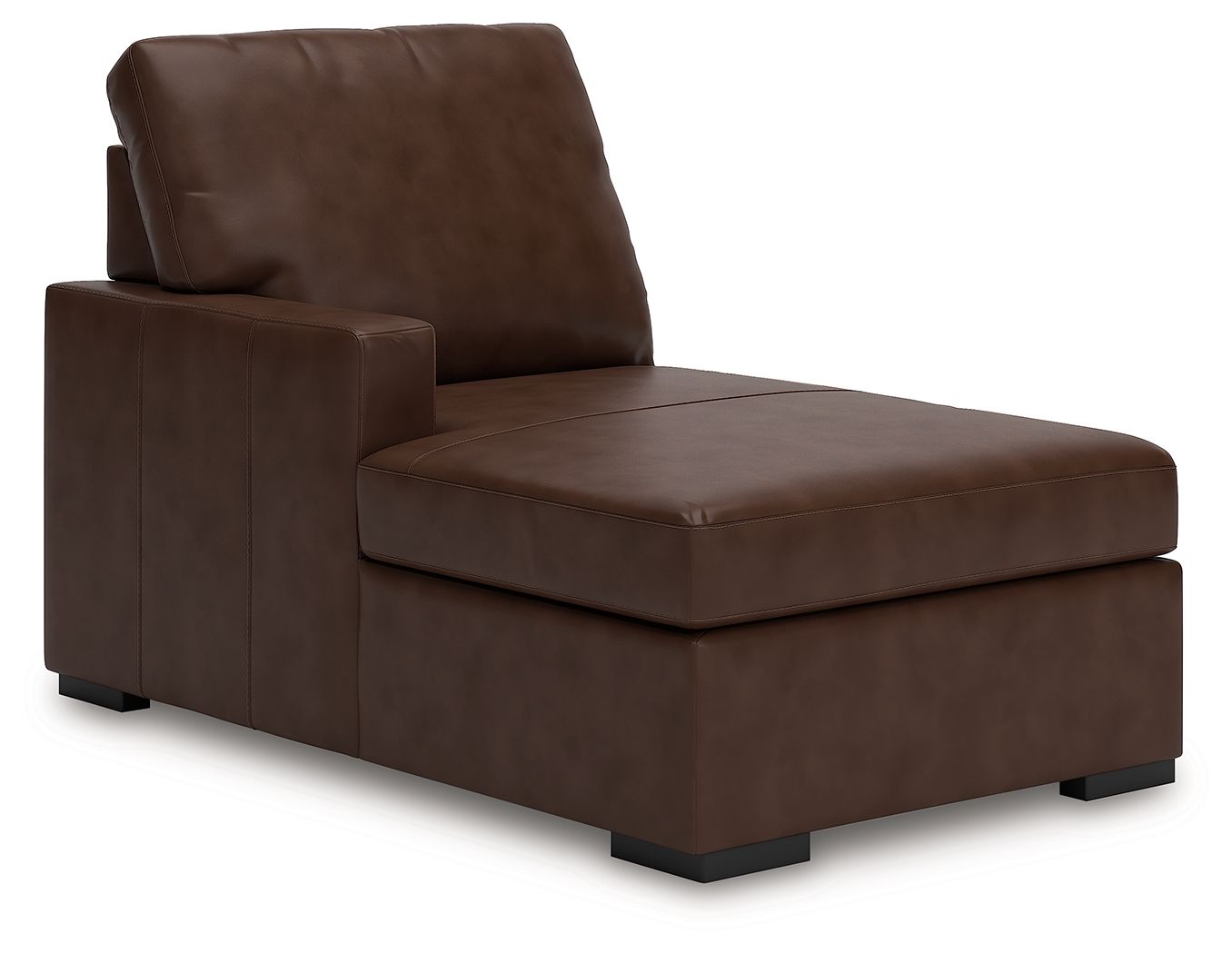 Coffee-brown chaise lounge section with tall back cushion and wide seat pad