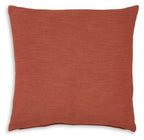 Rust orange square throw pillow with plain woven texture and stitched edges