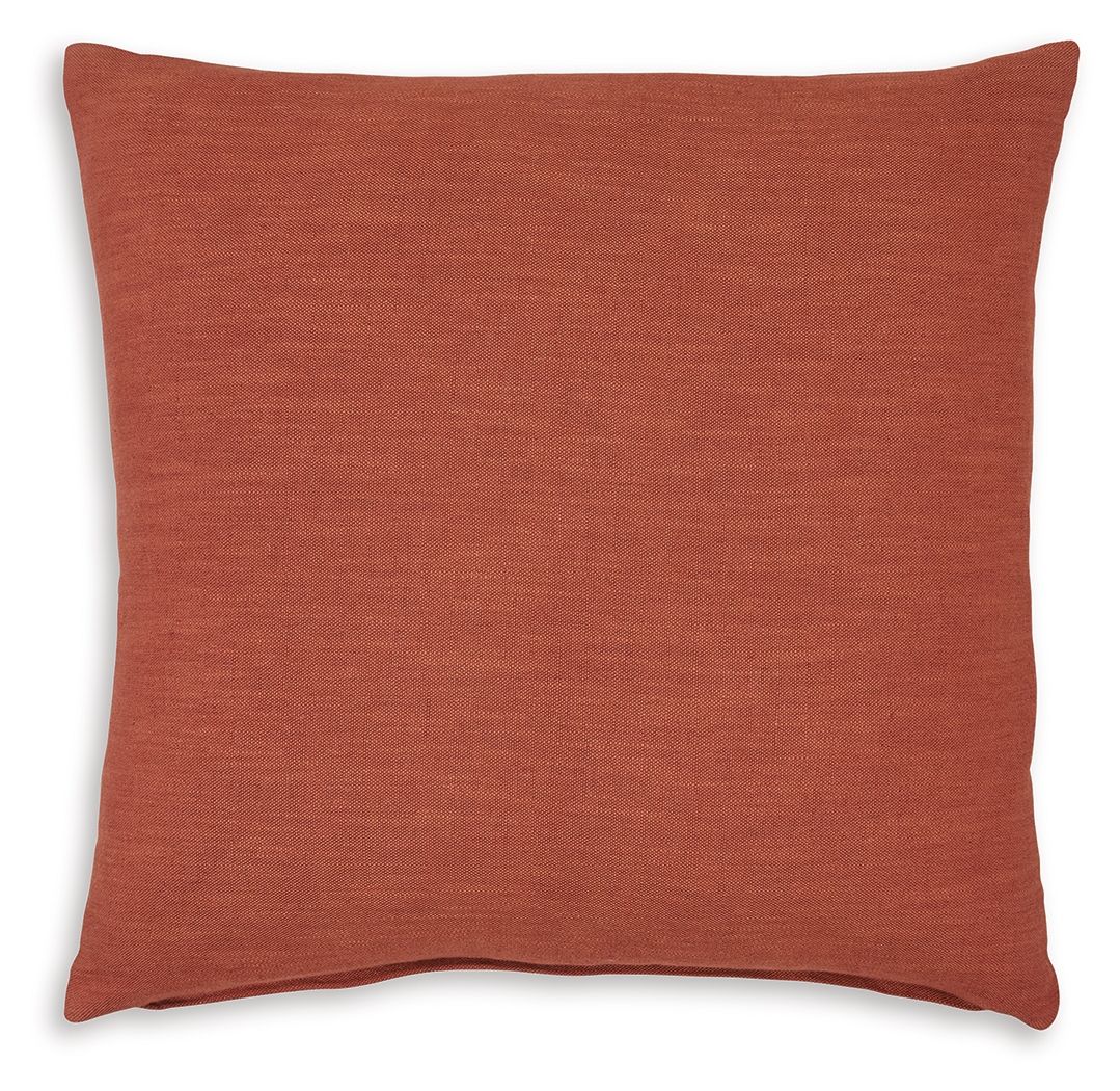Rust orange square throw pillow with plain woven texture and stitched edges