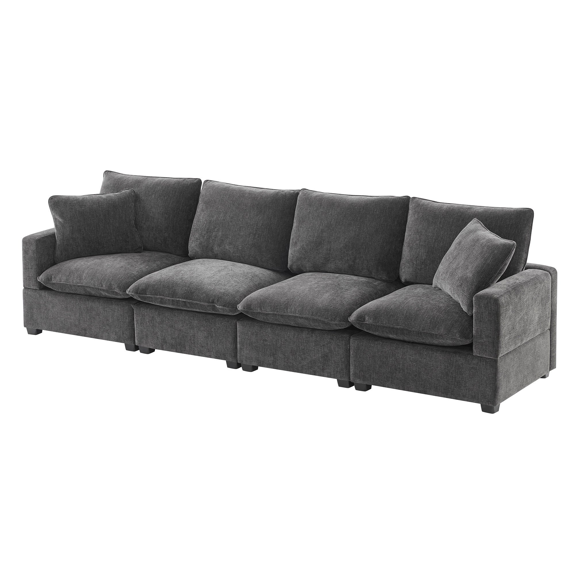 Black Grey Modern Modular 4-Seat Chenille Sectional Sofa