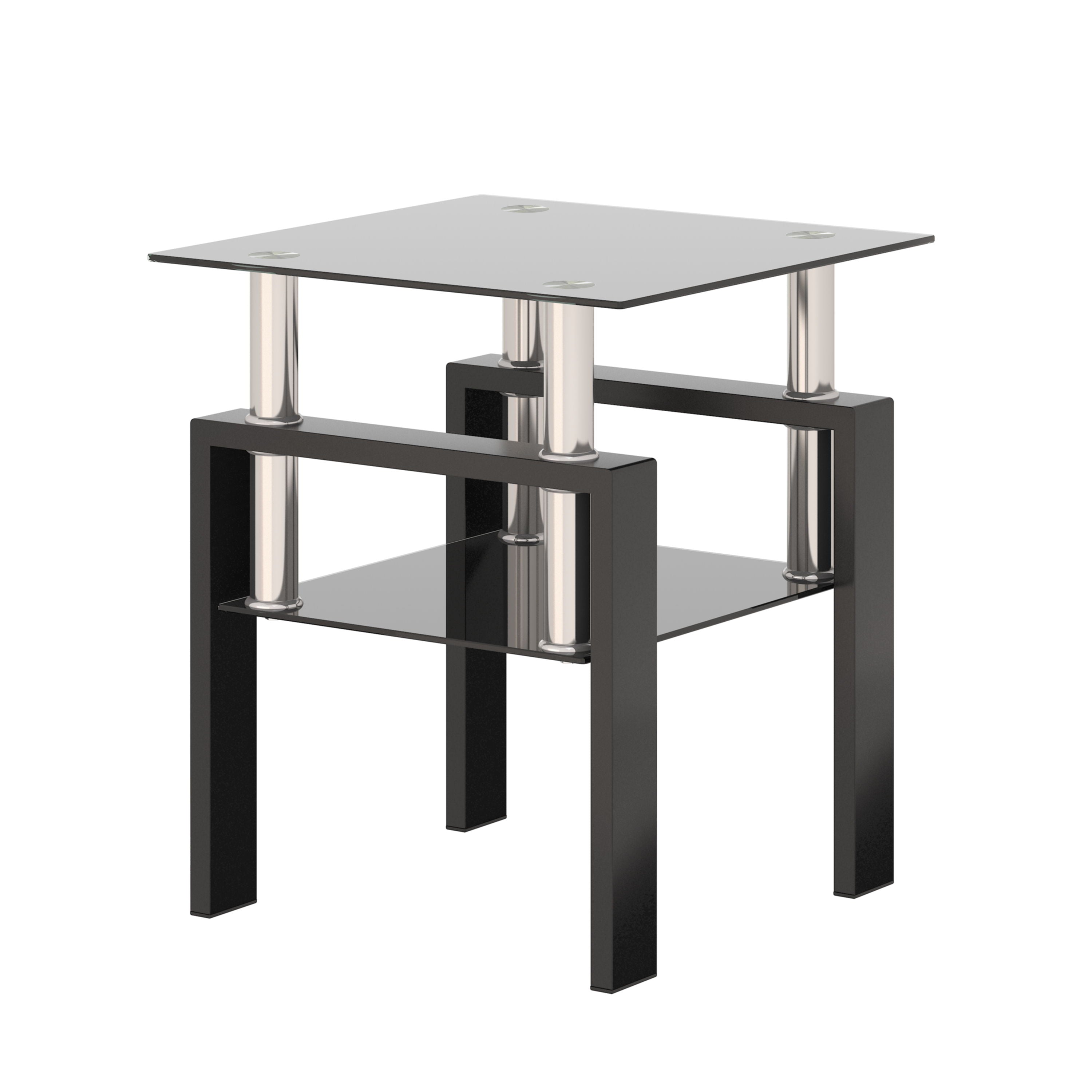 1-Piece Modern Tempered Glass Tea Table Coffee Table End Table, Square Table For Living Room, Black