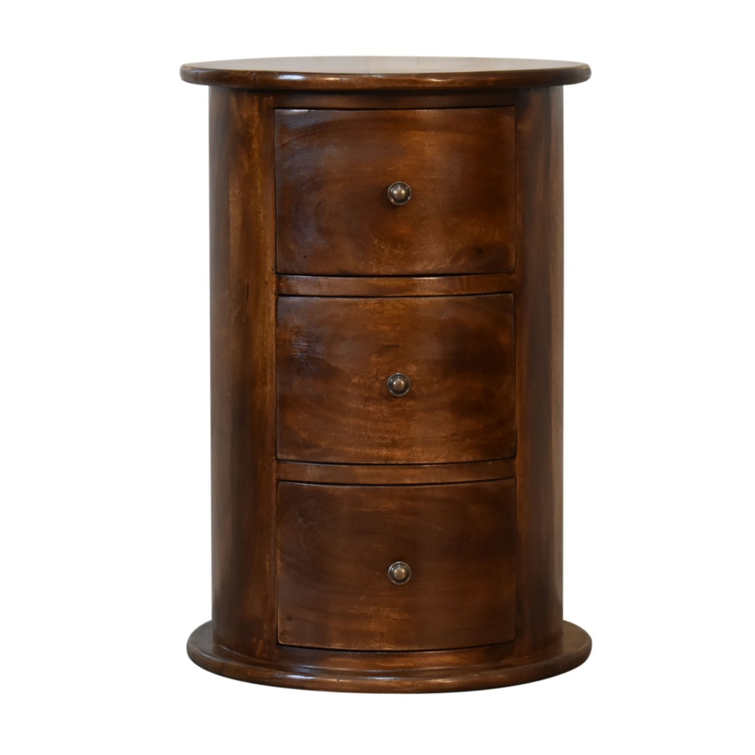 3 Drawer Chestnut Drum Nightstand - Rustic Wood Furniture