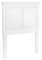 White panel headboard with two inset rectangular panels and turned legs