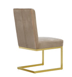 Beige velvet dining chair with high back and gold metal base
