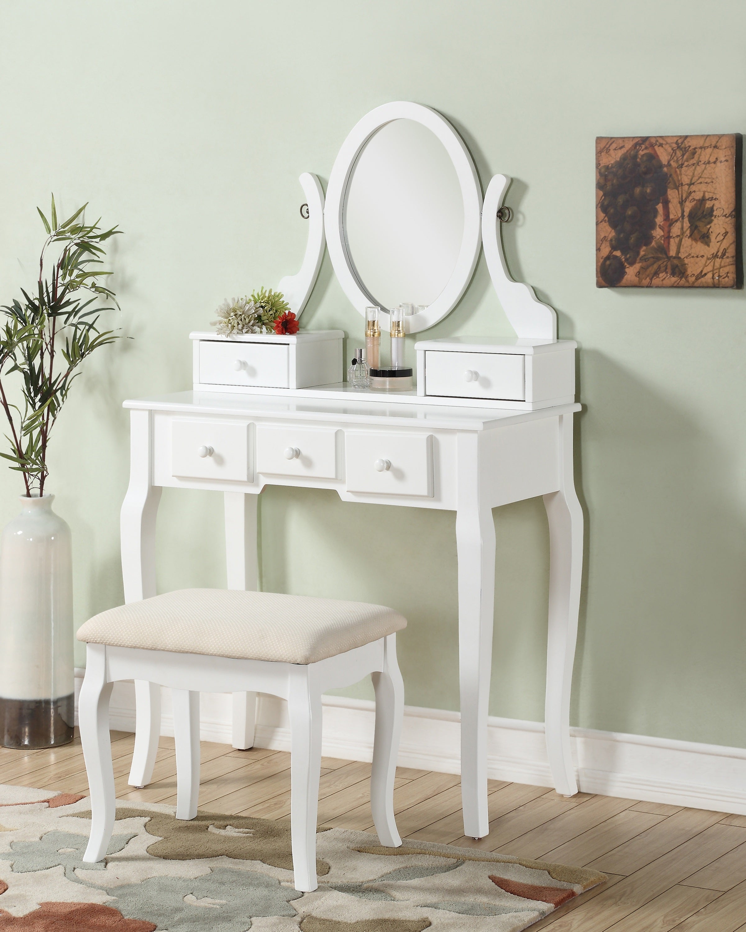 Ashley Wood White Makeup Vanity Table & Stool Set