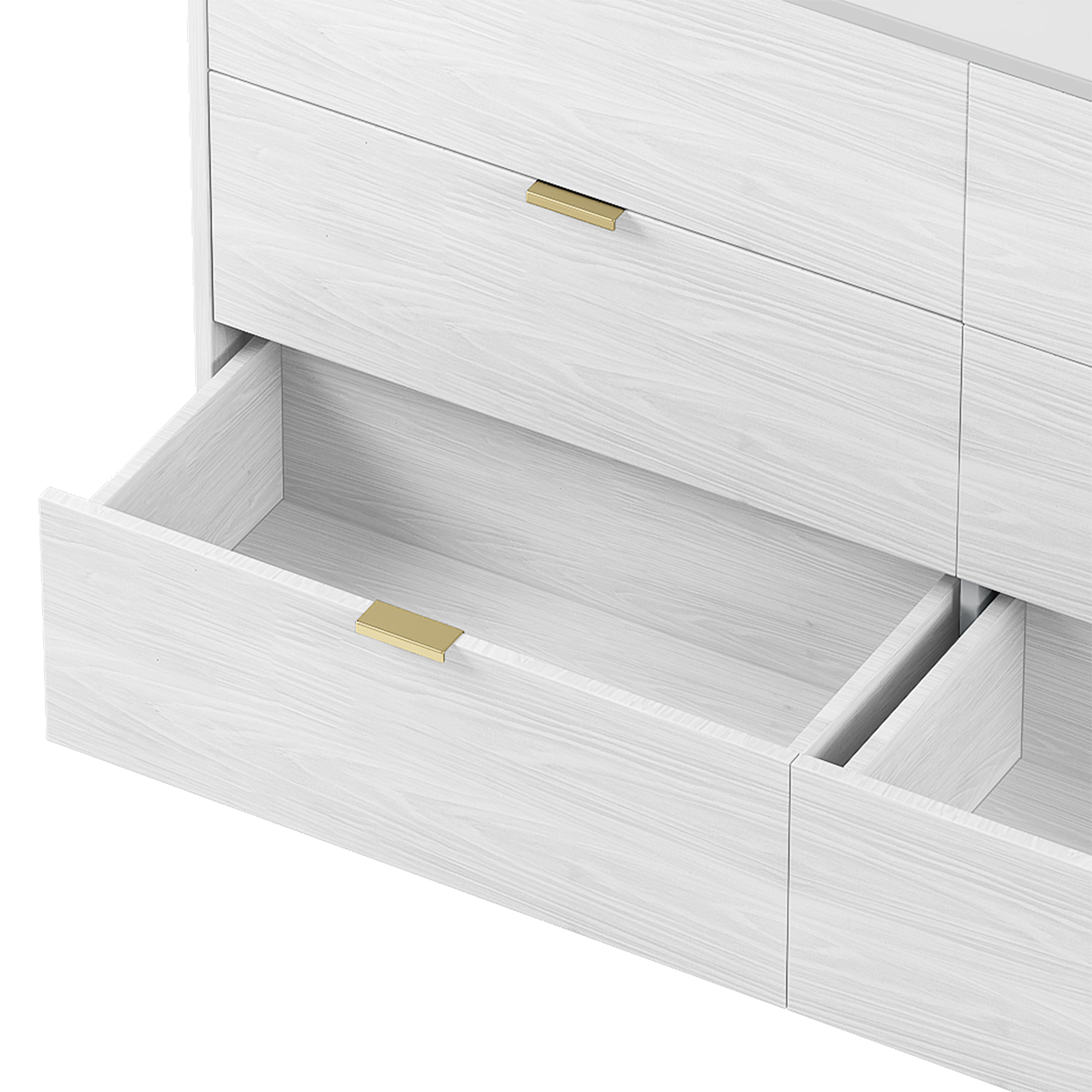 55" White Dresser with Marbling Top & Metal Legs