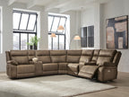 Max-Media power reclining sectional sofa in biscotti with chaise and recliner sections