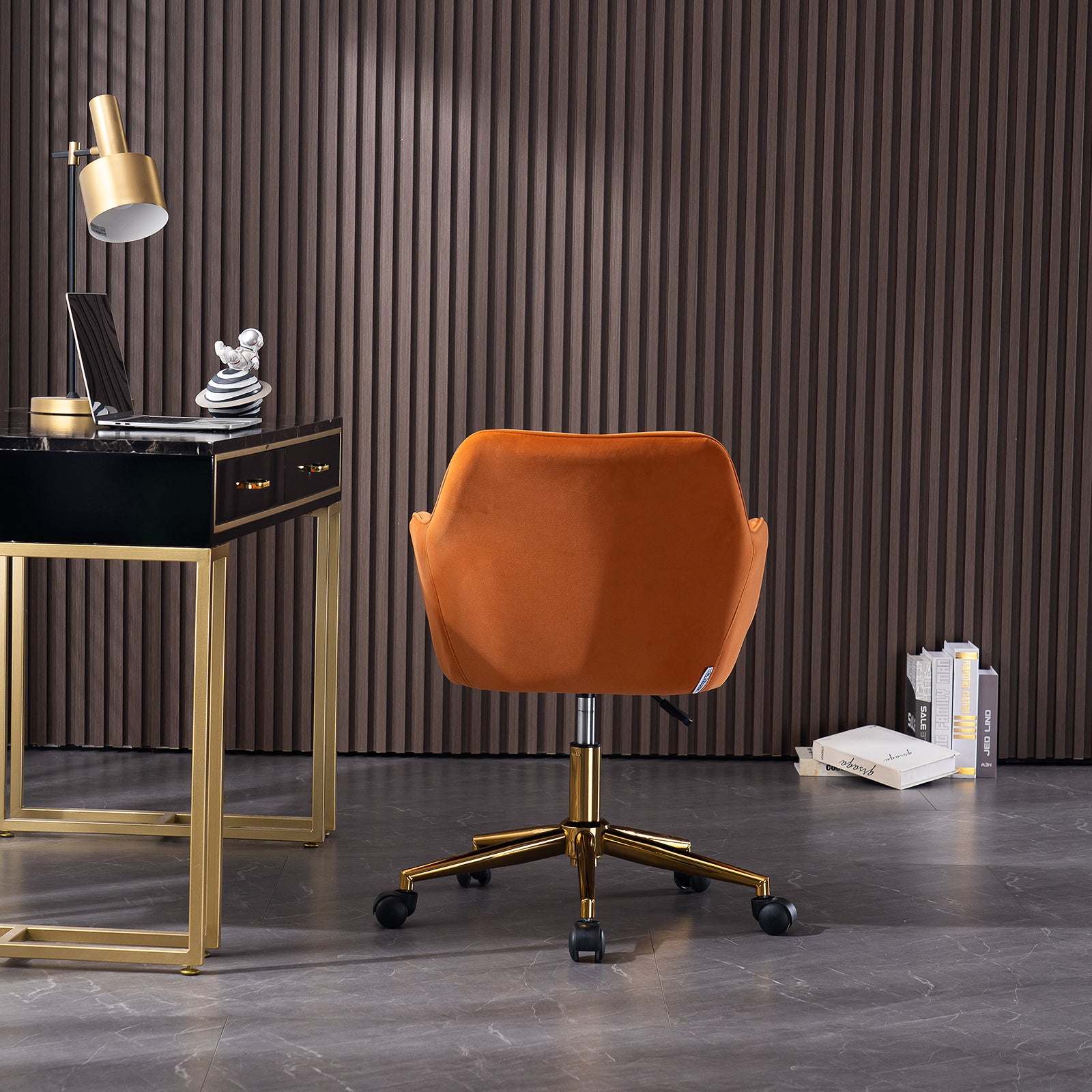 Velvet Adjustable Home Office Chair with Gold Metal Legs