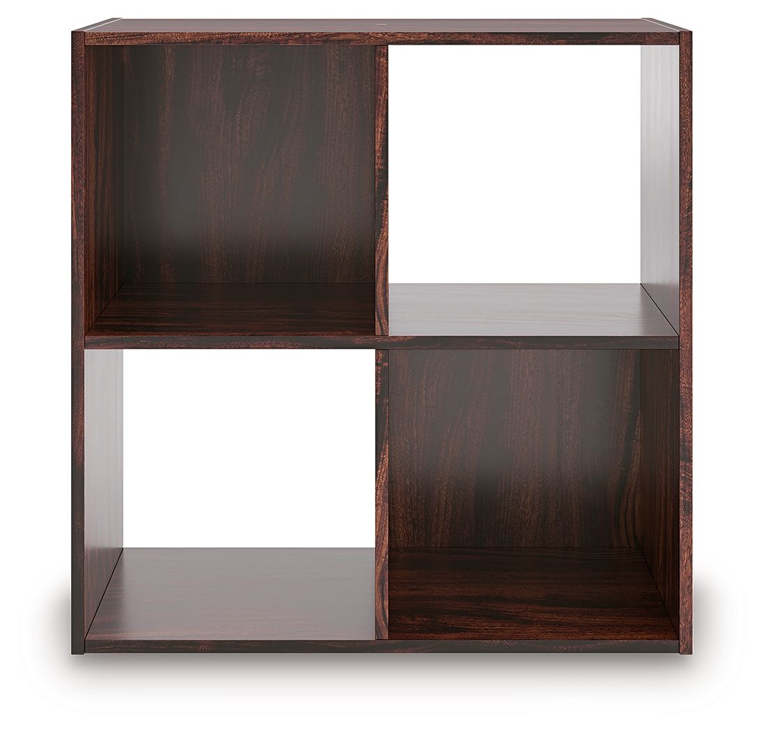Dark brown cube organizer with open compartments, front view showing alternating cubbies.
