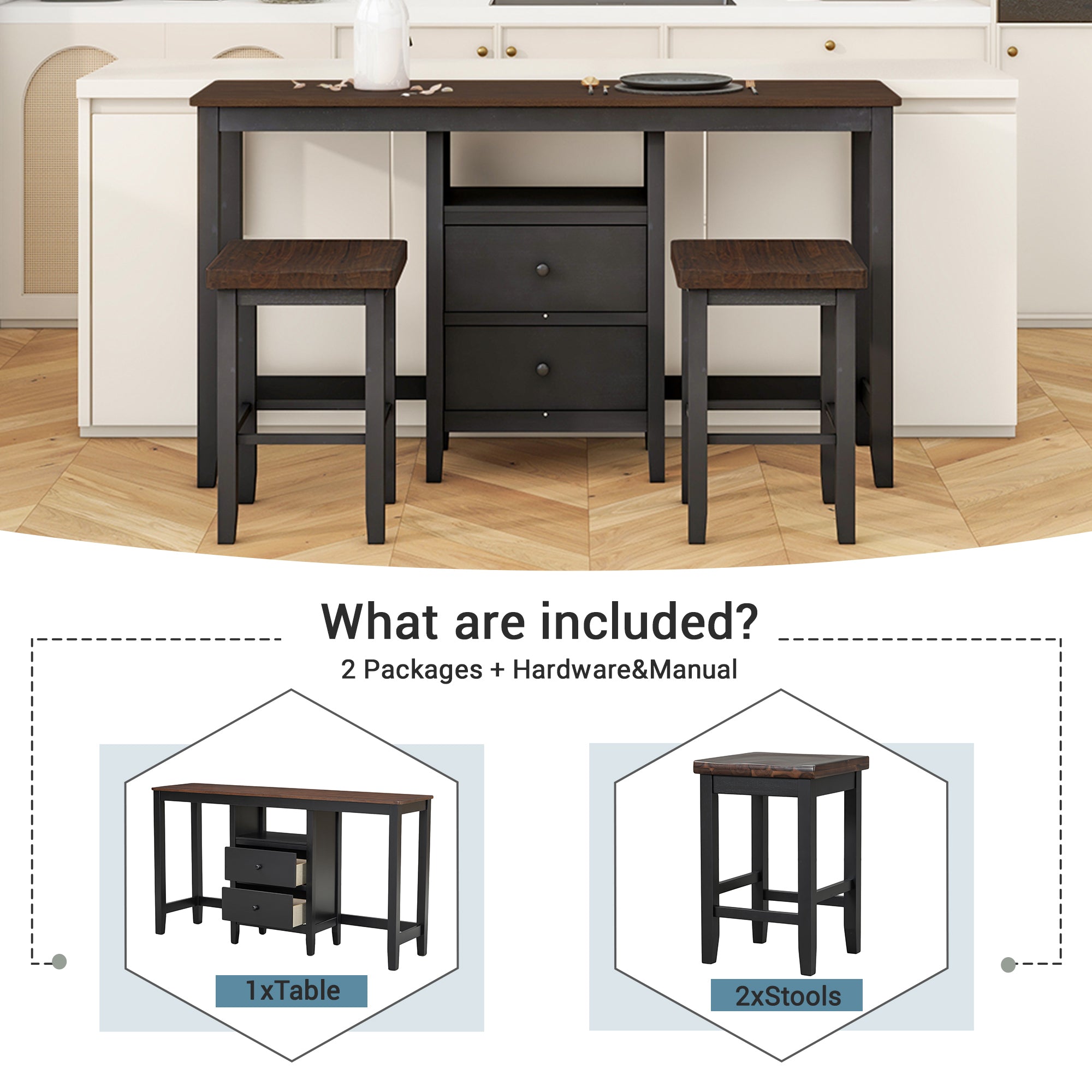 Farmhouse 3-Piece Counter Height Dining Set