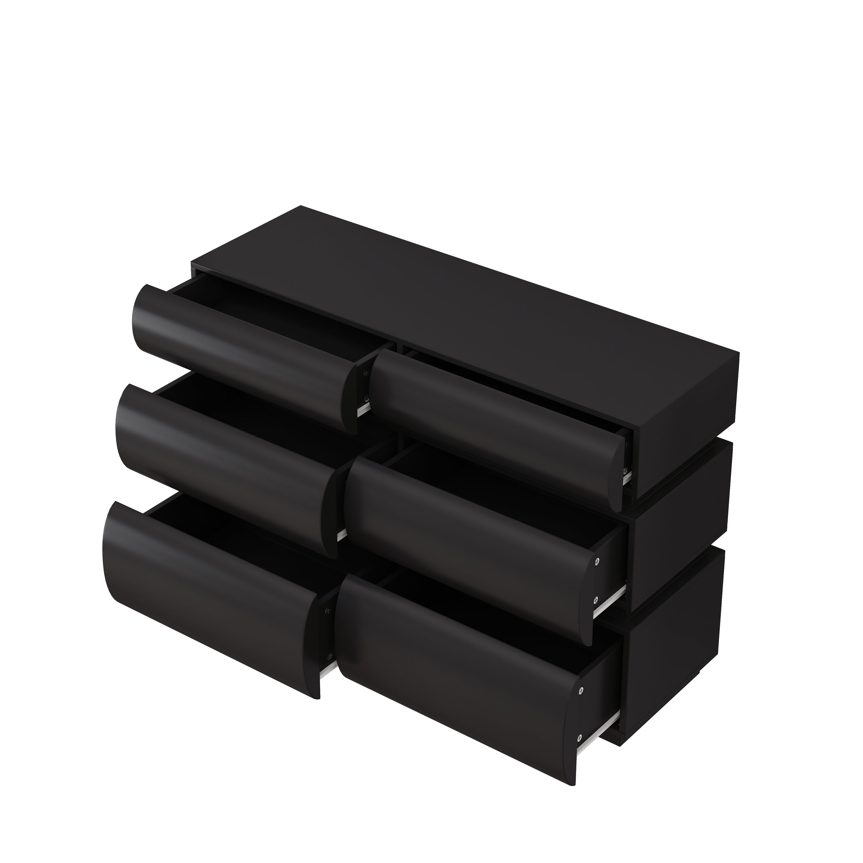 Minimalist Modern Black 6-Drawer Dresser, Handle-Free MDF