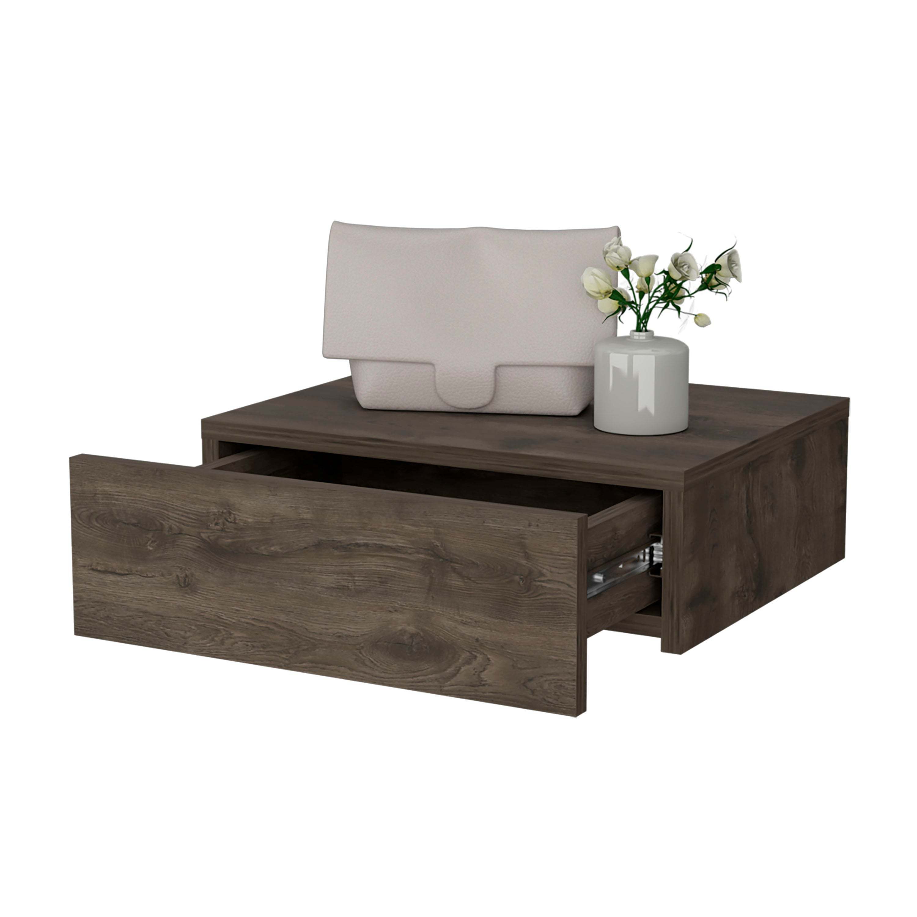 Dark Brown Floating Nightstand - Wall Mounted