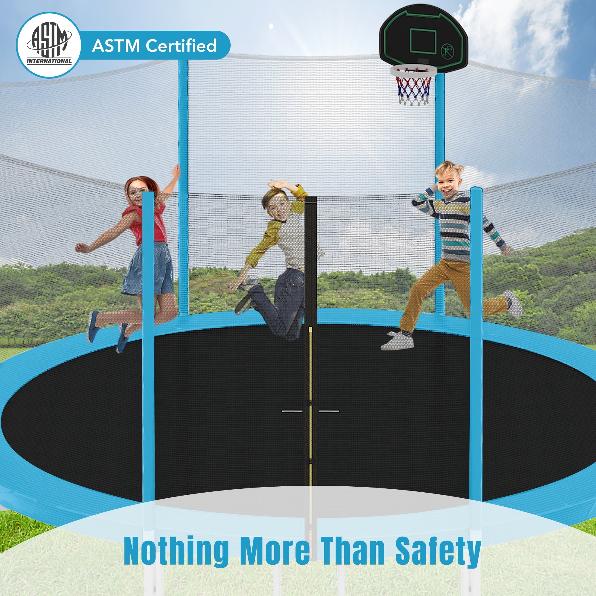 14FT Trampoline with Enclosure Net, Hoop & Ladder-American Furniture Outlet