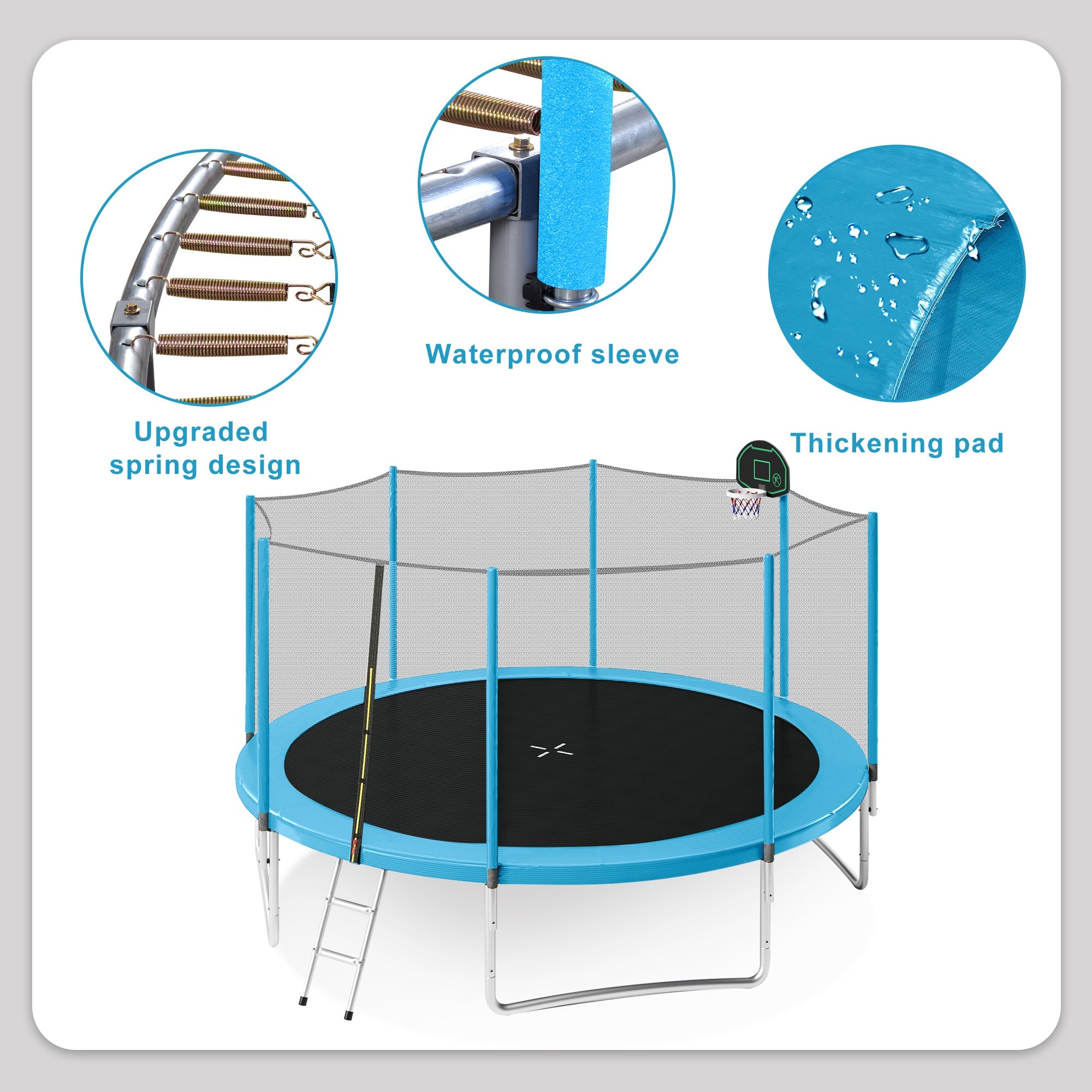 14FT Trampoline with Enclosure Net, Hoop & Ladder-American Furniture Outlet