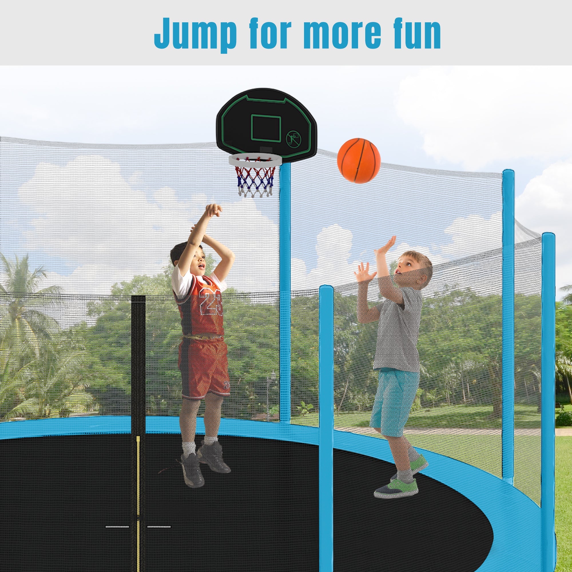 14FT Trampoline with Enclosure Net, Hoop & Ladder-American Furniture Outlet