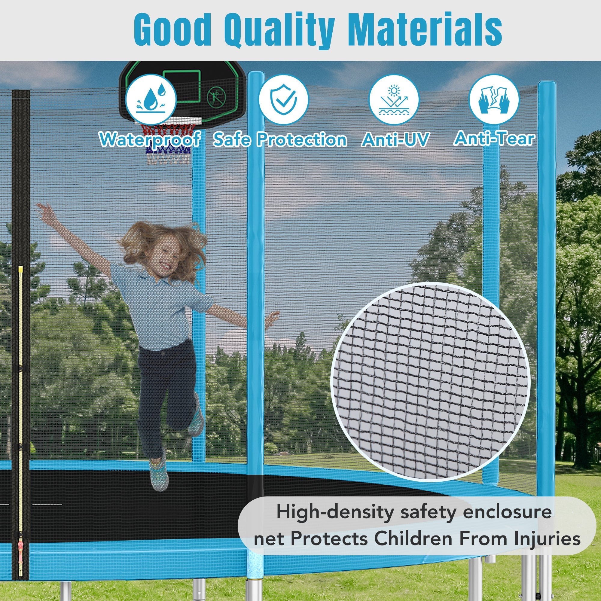 14FT Trampoline with Enclosure Net, Hoop & Ladder-American Furniture Outlet
