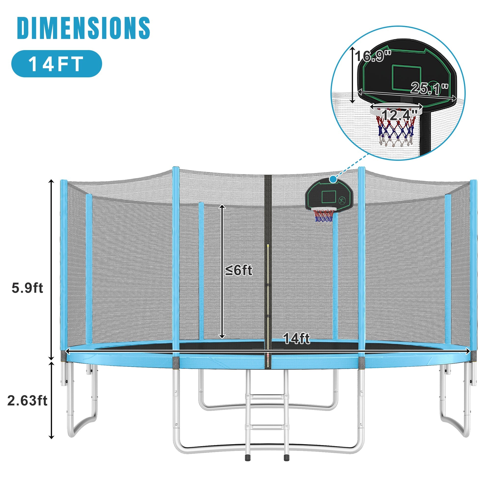 14FT Trampoline with Enclosure Net, Hoop & Ladder-American Furniture Outlet