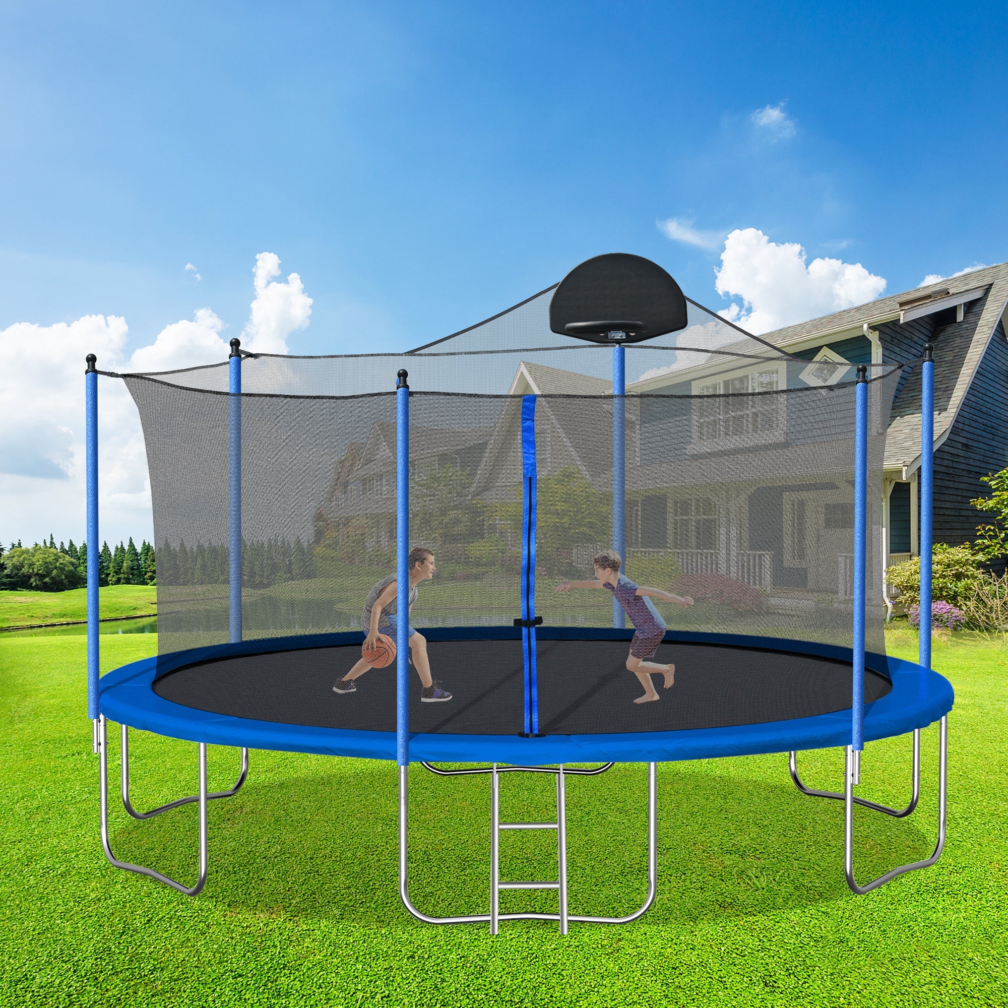 14FT Trampoline with Hoop, Ladder & Net-American Furniture Outlet