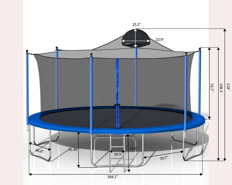 14FT Trampoline with Hoop, Ladder & Net-American Furniture Outlet