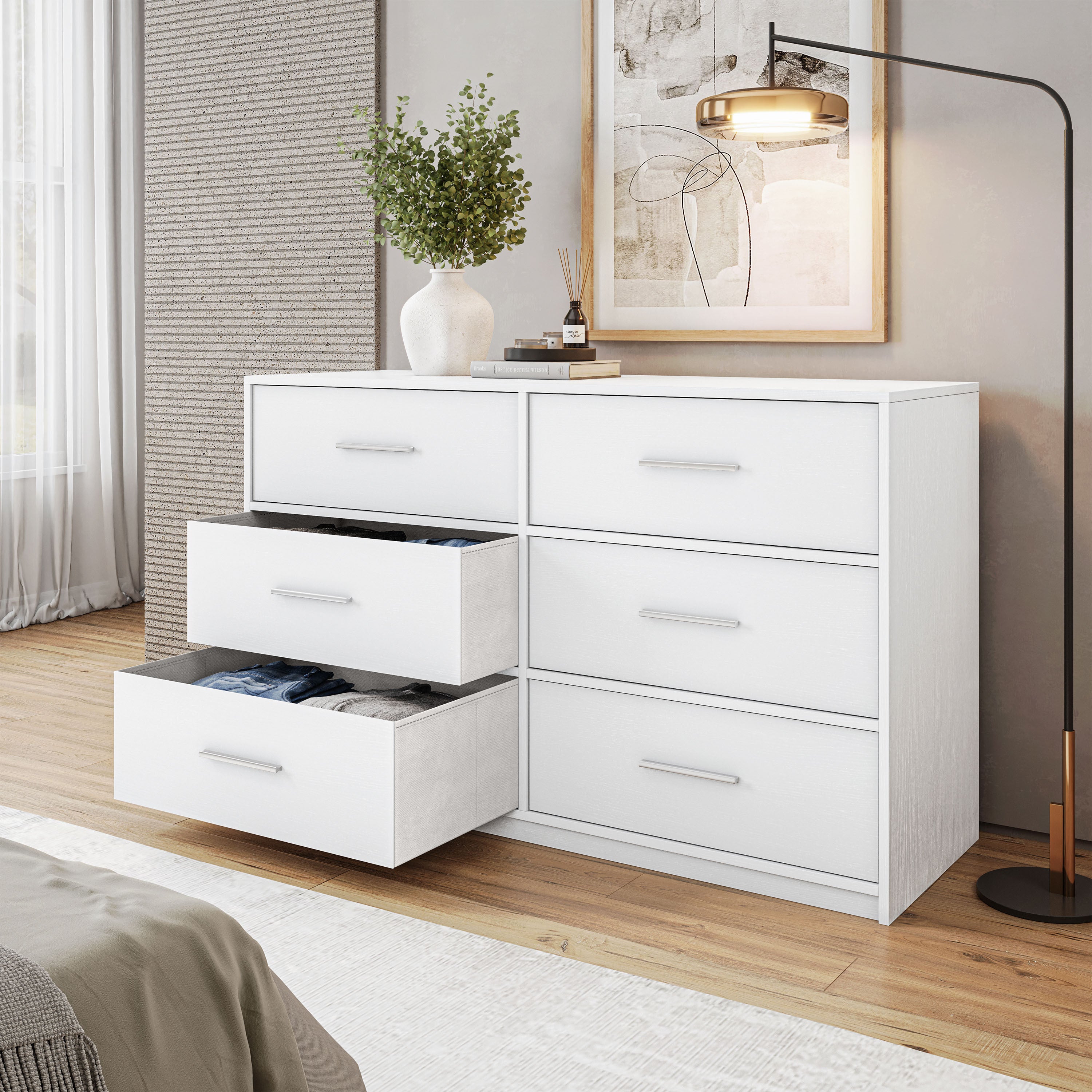 White 6-Drawer Dresser | Large Fabric Storage Unit