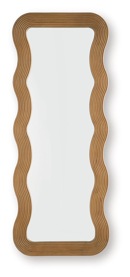 Brown wavy-frame floor mirror, vertical rectangular shape with rounded corners