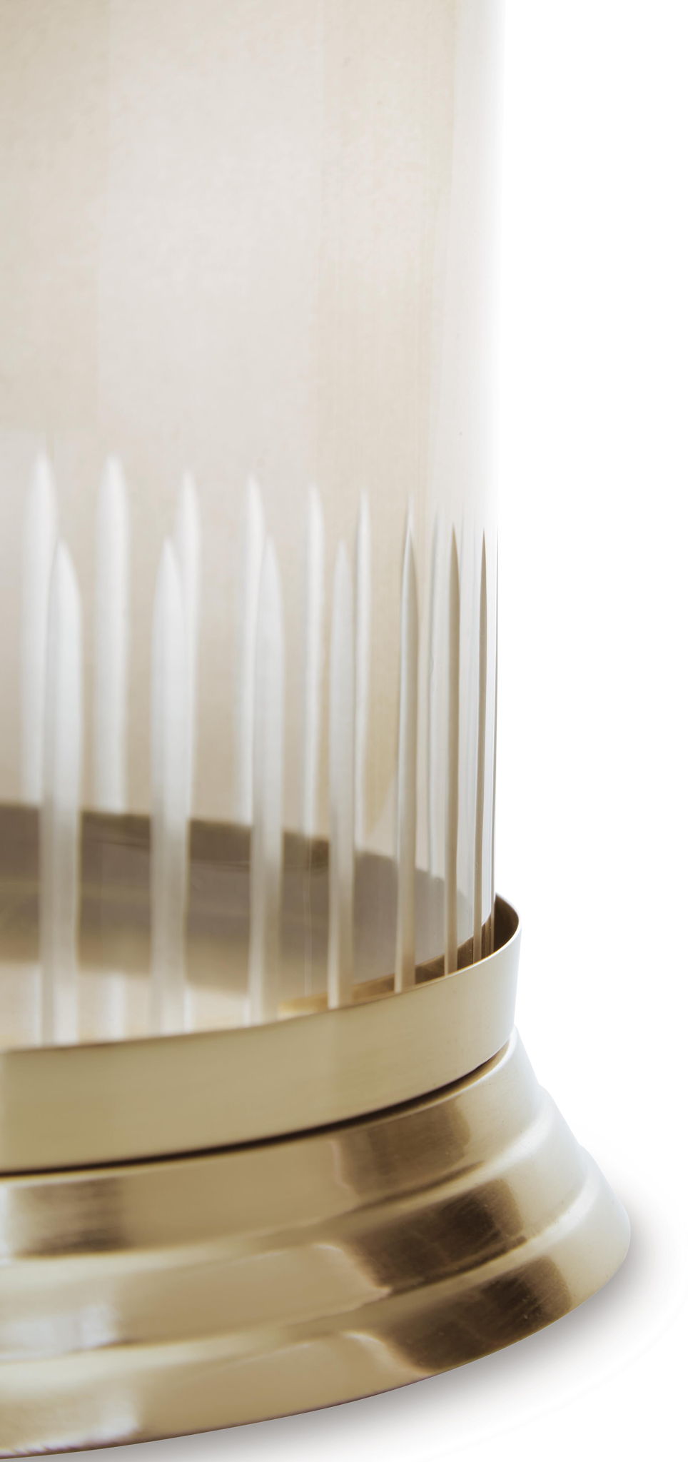 Aavinson glass candle holder with gold base ring and ribbed lower sides