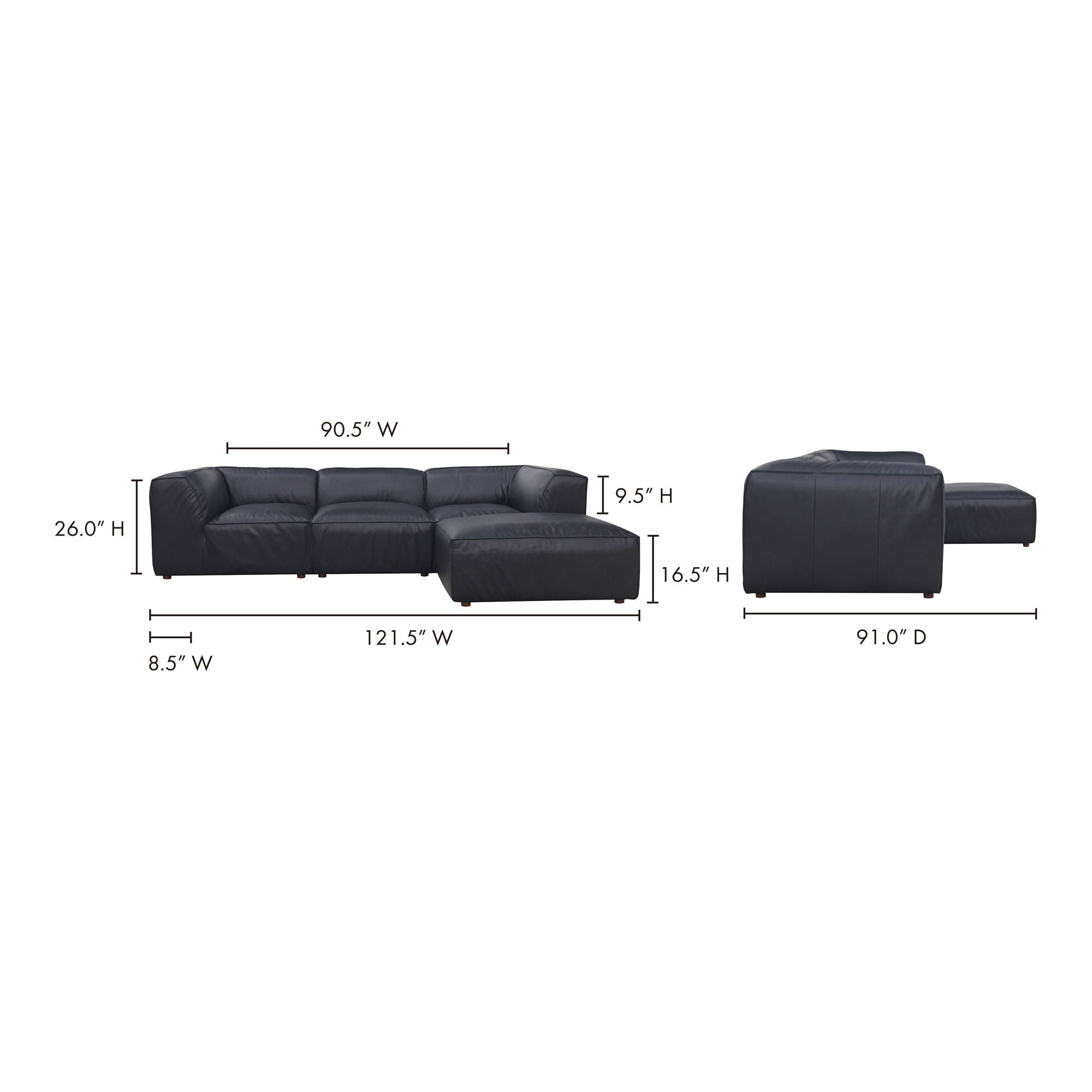 Black Leather Sectional - Modular, Cozy Form-Stationary Sectionals-American Furniture Outlet