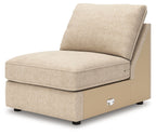 Upholstered armless chair with sand fabric, tall backrest, and boxy seat base