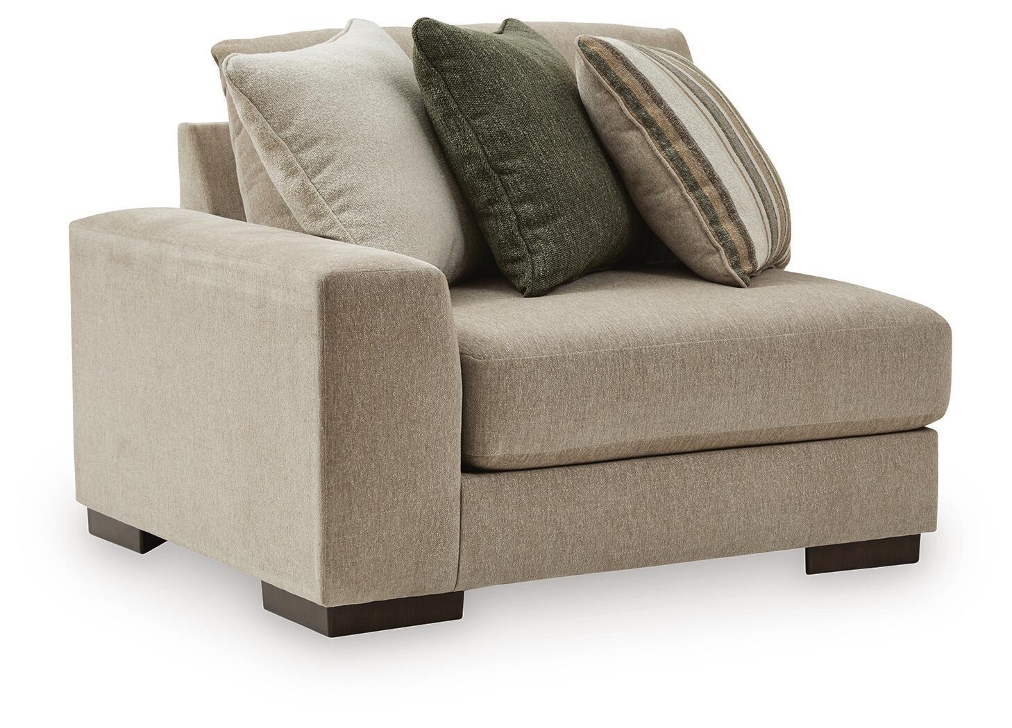 Linenhause corner chair in light beige linen-look fabric with block arms and square legs
