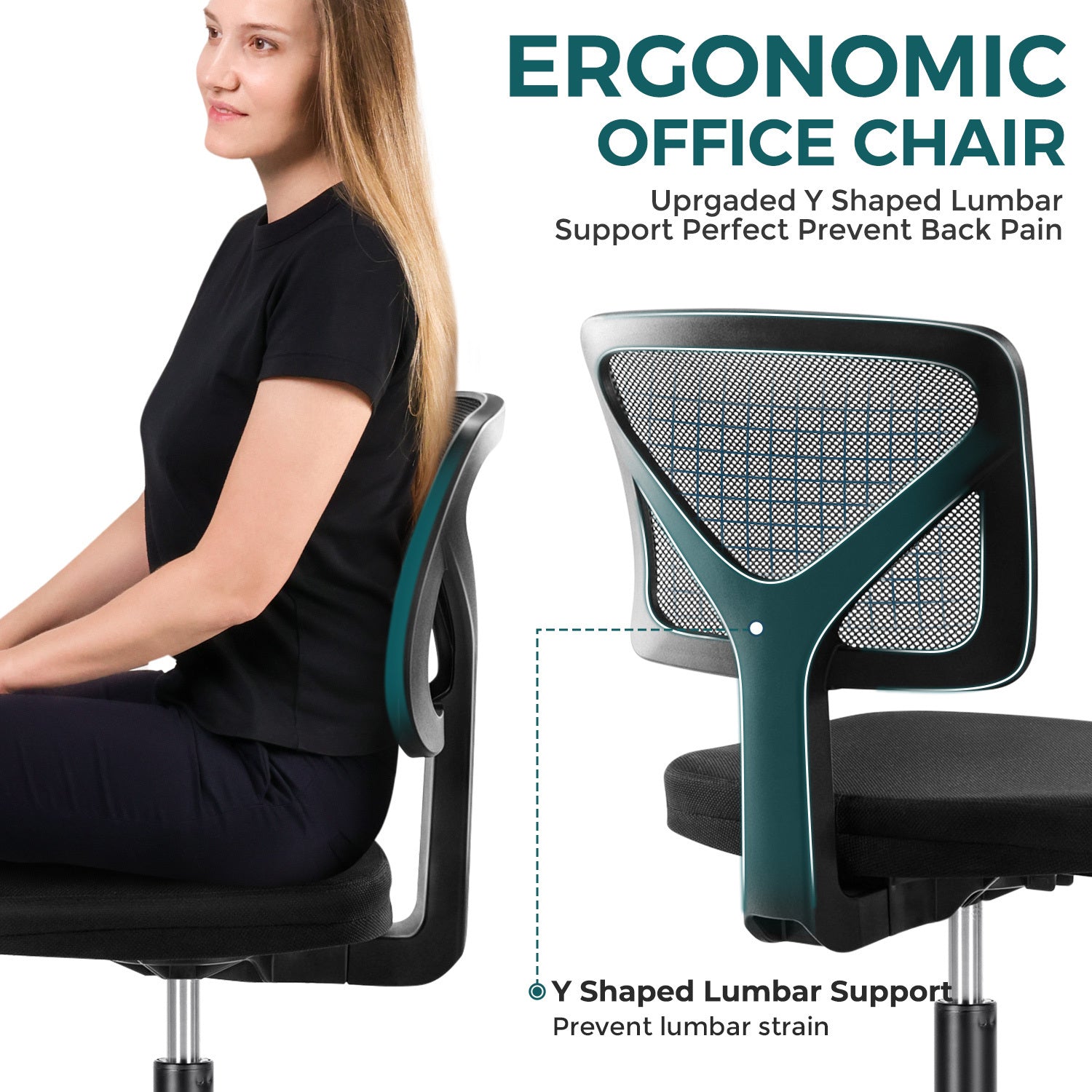 Small Home Office Chair w/ Lumbar Support (Armless)