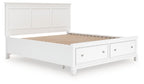 White panel bed with two underbed drawers and wooden slat support