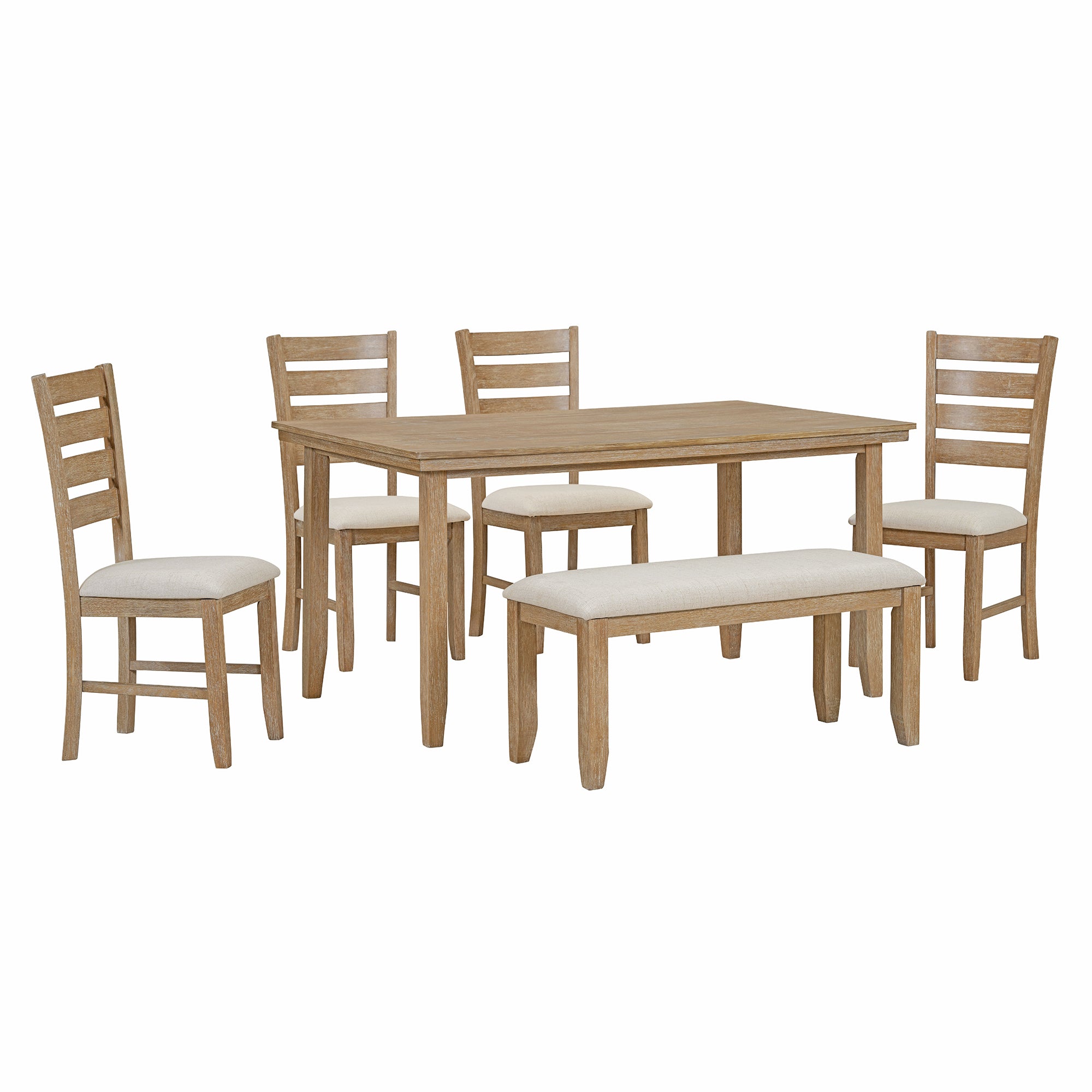 6-Piece Rustic Dining Set w/ Bench - Natural Wood