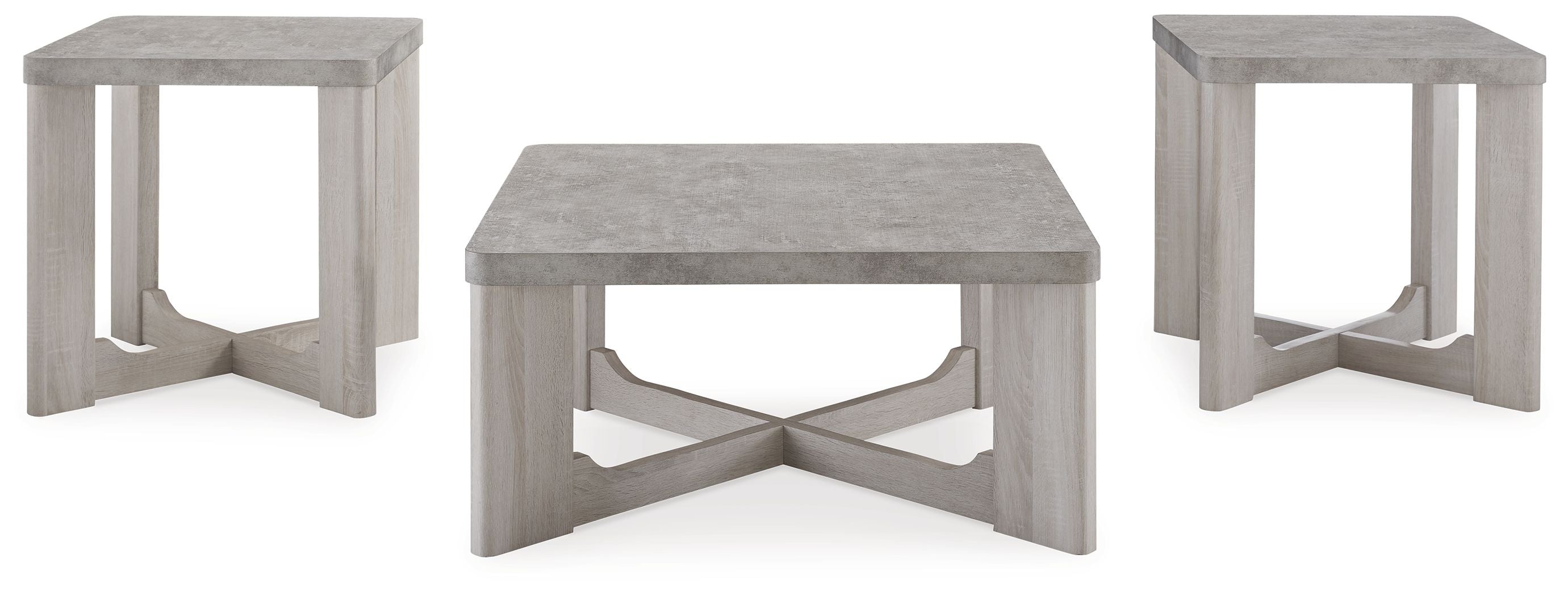 Occasional table set of 3, gray top nesting tables with whitewash frames