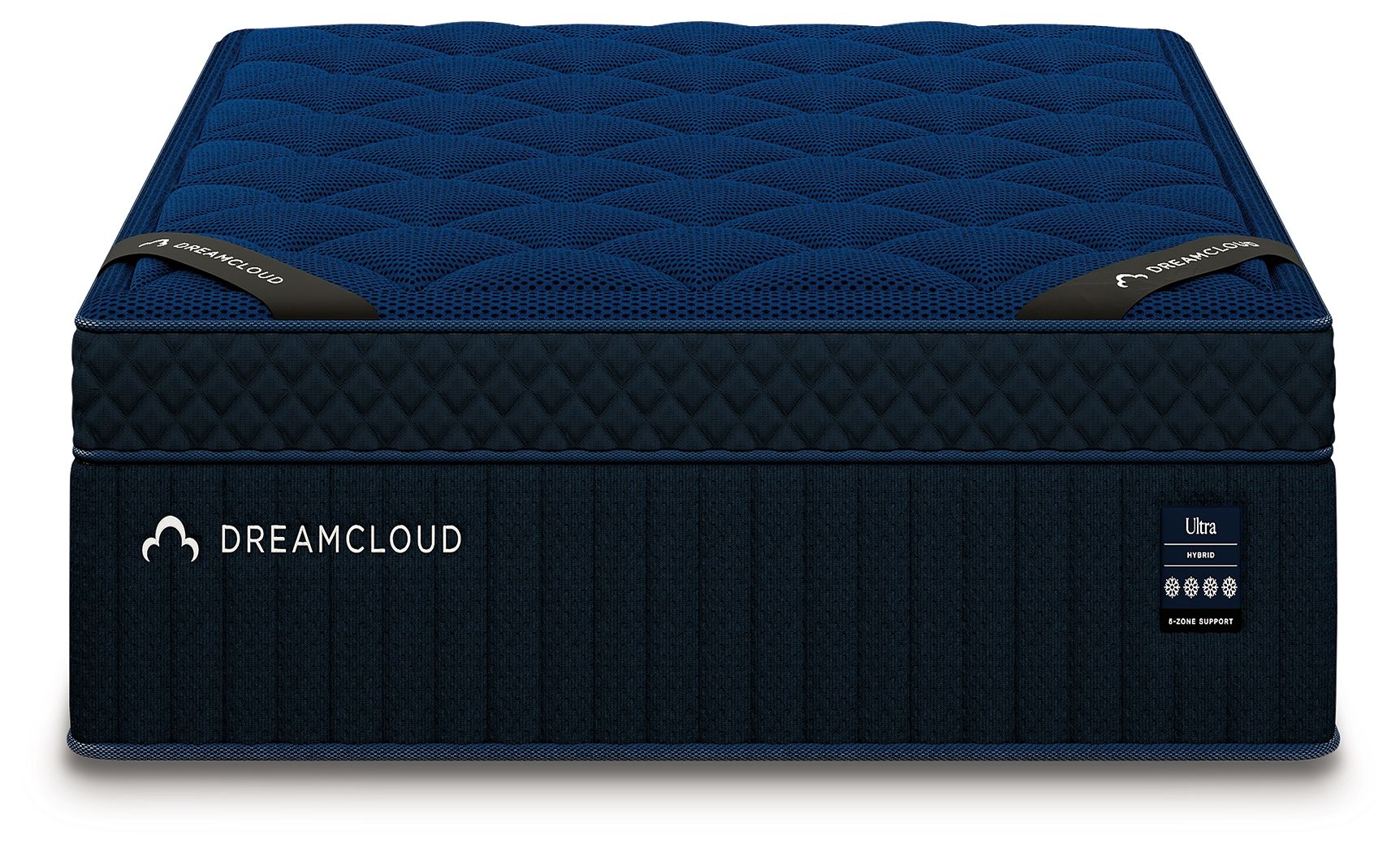 Blue hybrid mattress with quilted top and stitched side panel