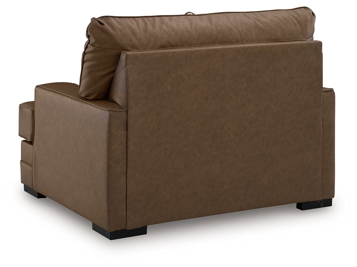 Caramel brown chair and a half side view with tight upholstery and block feet