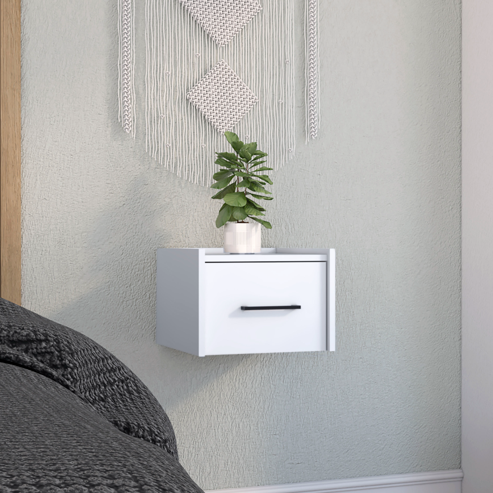 Boa White Floating Nightstand Wall-Mounted Single Drawer End Table Bedroom