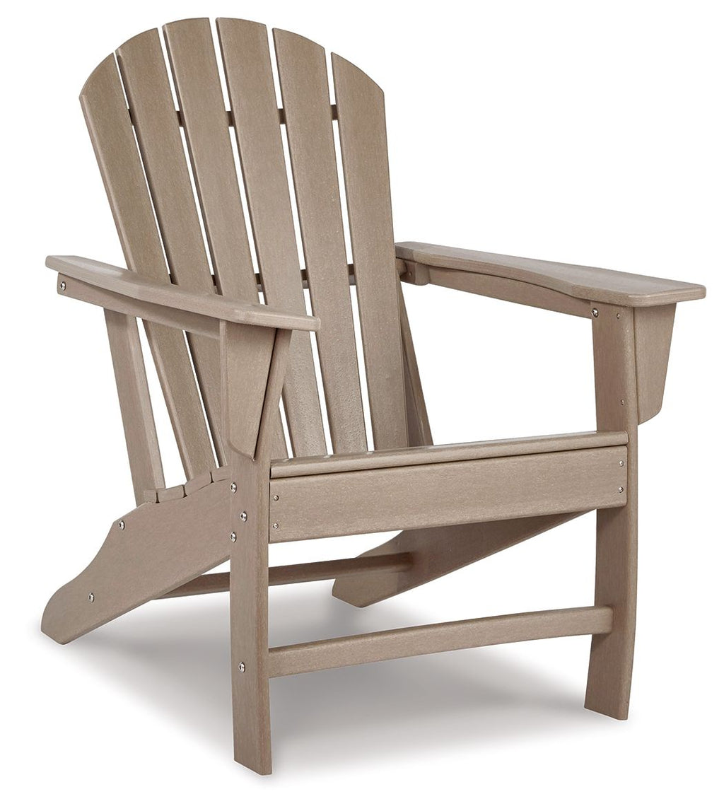 Driftwood Adirondack chair with wide slatted back and arms