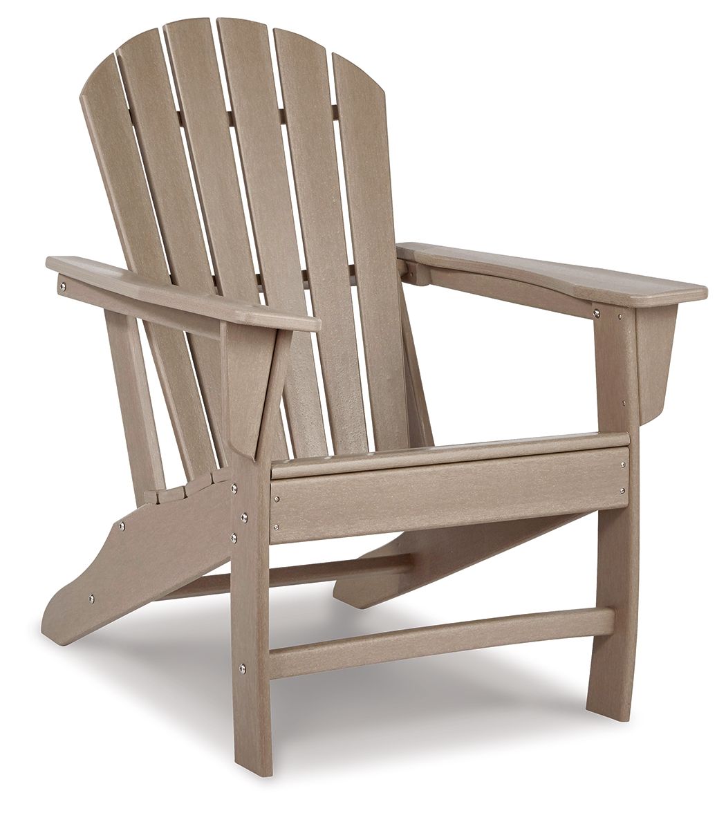 Driftwood Adirondack chair with wide slatted back and arms