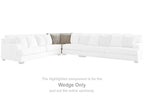 White fabric wedge sectional chaise with square arm and tufted seat back