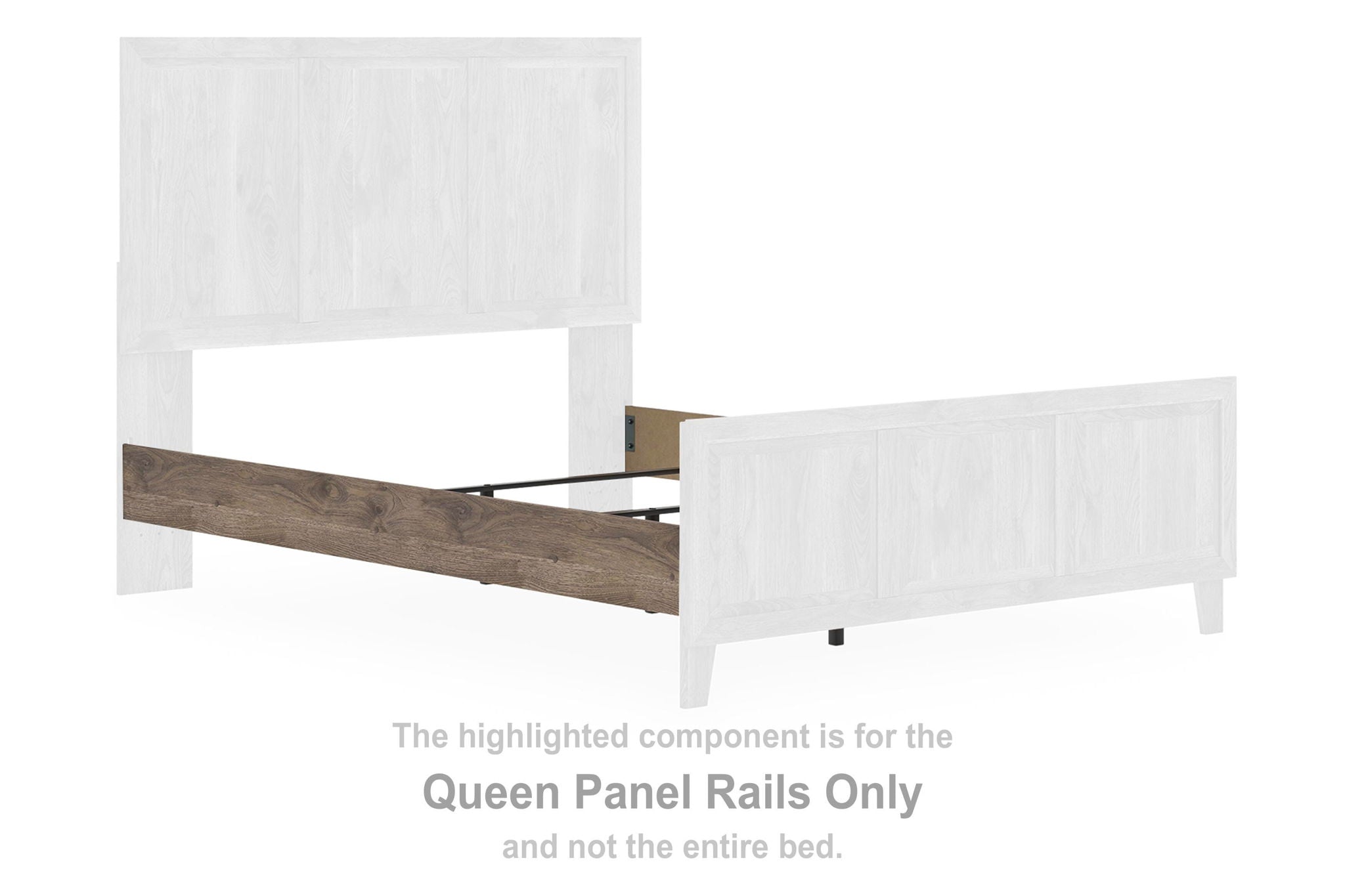 Brown wooden queen panel rail with straight edge and corner brackets