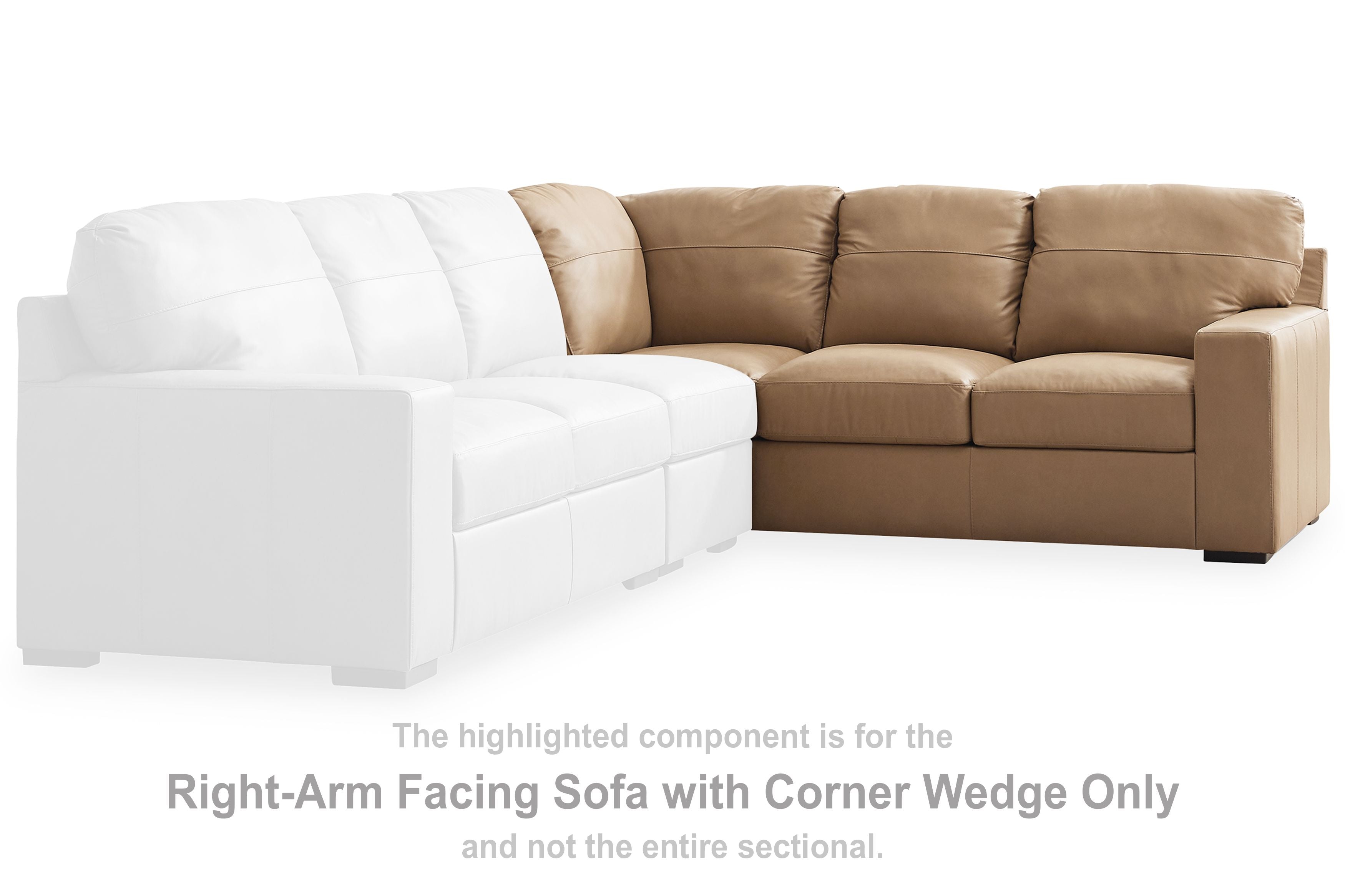 Toffee right-arm facing sofa with corner wedge, padded armrests
