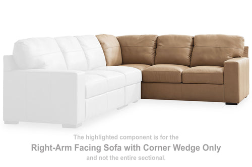 Toffee right-arm facing sofa with corner wedge, padded armrests