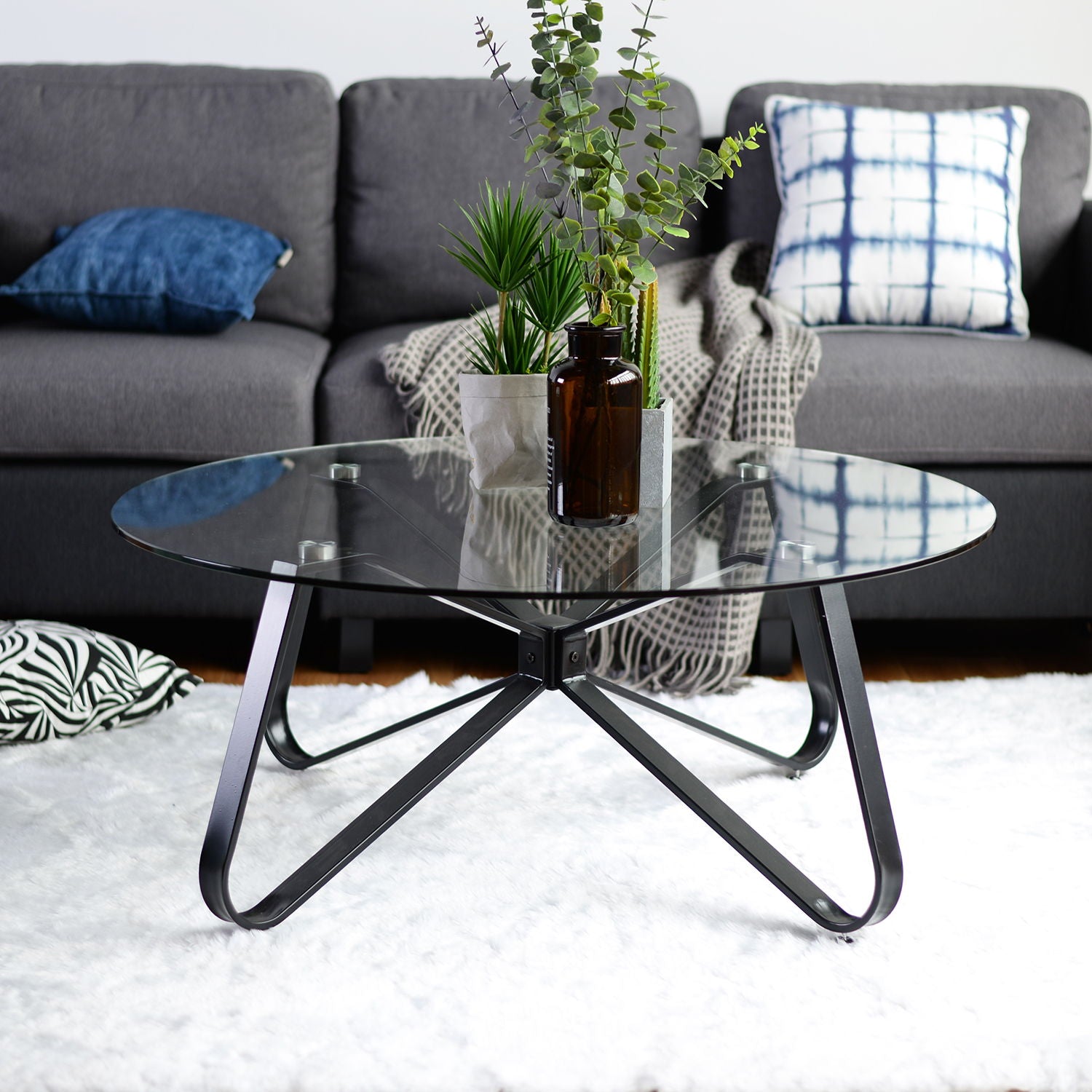 Round Coffee Table For Living Room, 31.5 " Modern Sofa Side End Table With Tempered Glass Top & Metal Legs, Accent Cocktail Tea Table, 31.5 X 31.5 X 15.6", Black