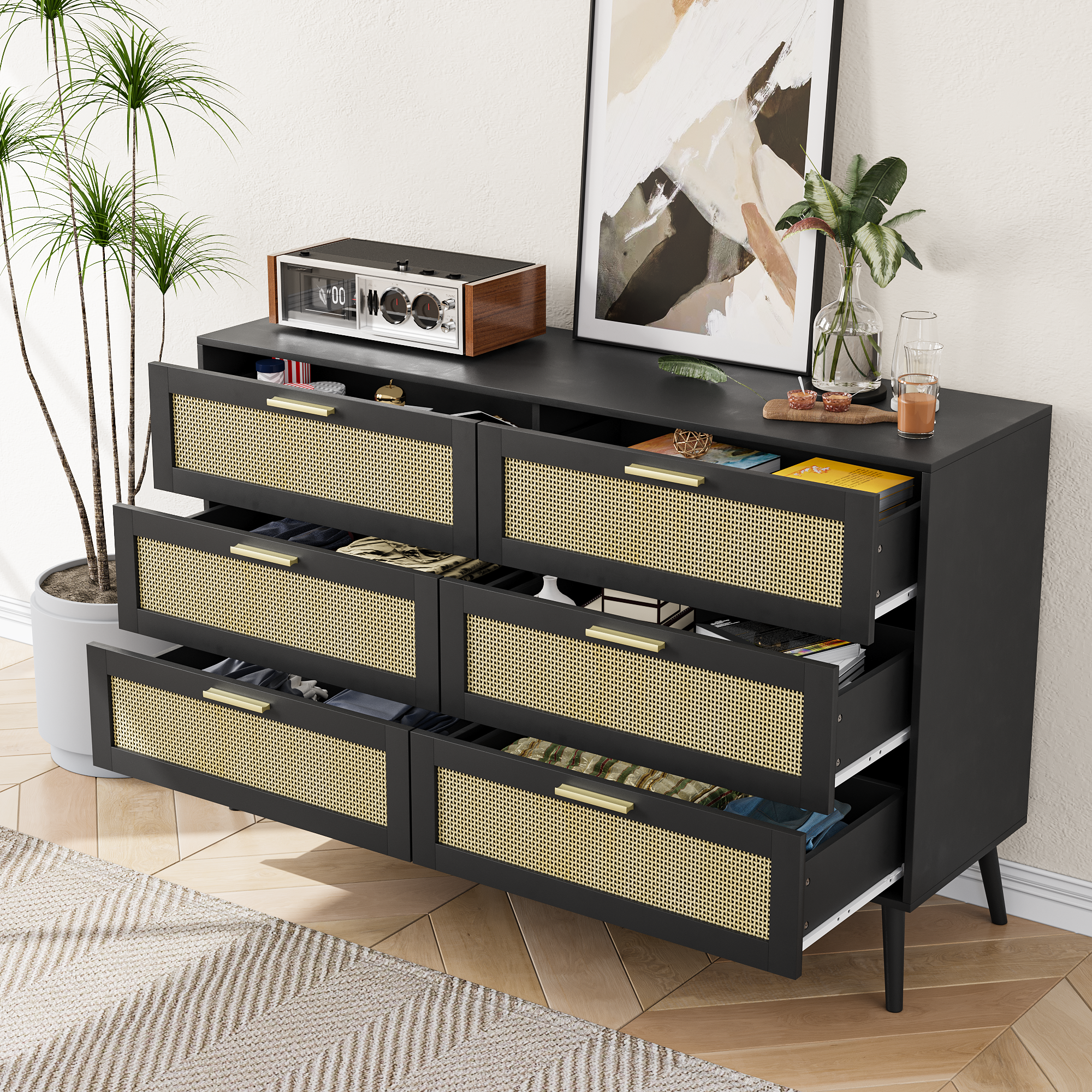 Rattan Dresser | 6-Drawer Chest for Bedroom