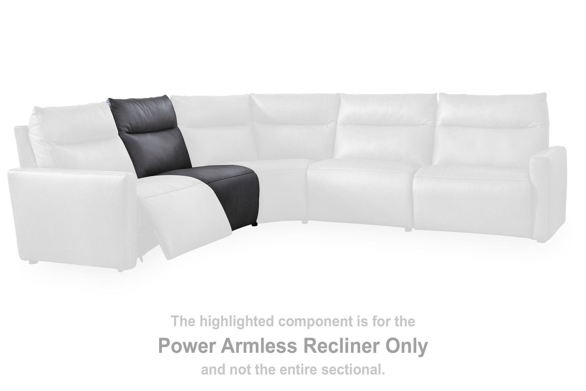 Power armless recliner with adjustable headrest, highlighted as recliner-only piece in sectional.
