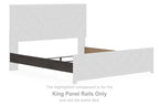 Charcoal king panel rails with attached rail sections for a bed frame