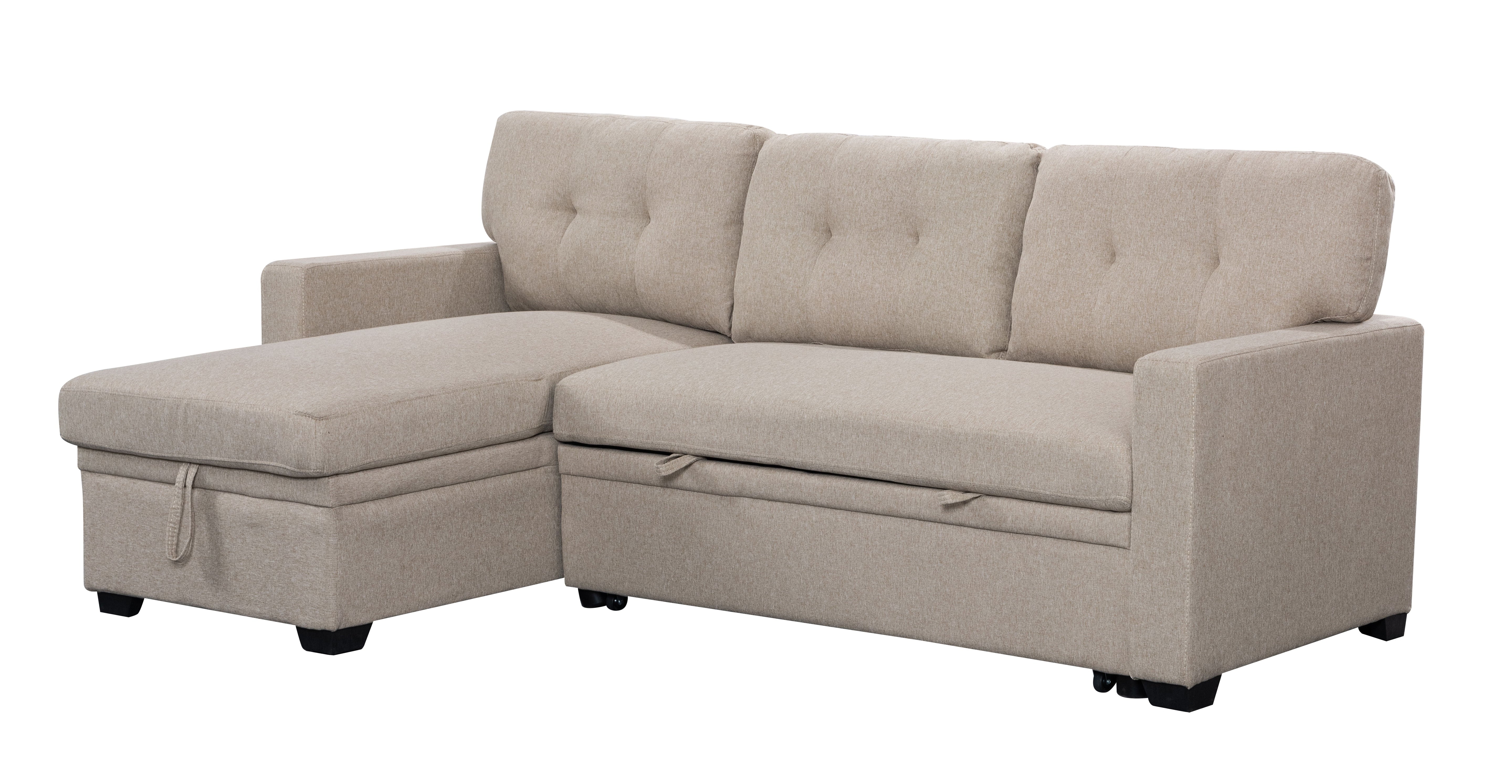 Miller - Linen Reversible Sleeper Sectional Sofa With Storage Chaise